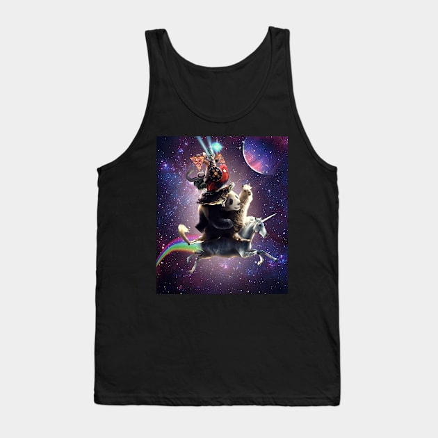 Cat Riding Chicken Turtle Panda Llama Unicorn Tank Top by Random Galaxy